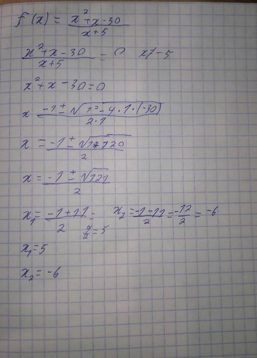 f(x) = \frac{x {}^{2} + x - 30 }{x + 5} 