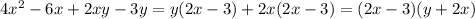 4x^2-6x+2xy-3y=y(2x-3)+2x(2x-3)=(2x-3)(y+2x)