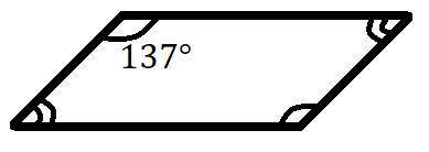 Один из углов параллелограмма равен 137°. найдите другой его угол, не равный данному. ответ дайте в