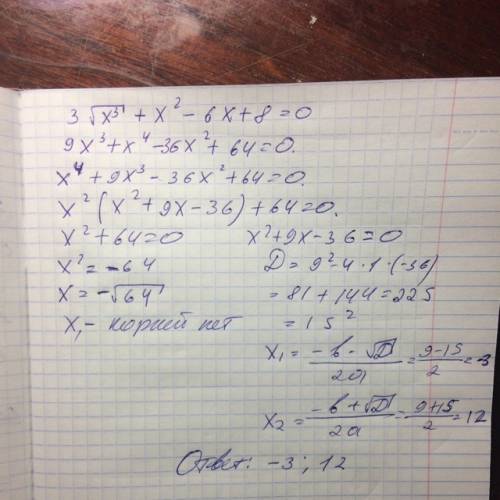 Решите иррациональное уравнение. x=3√x^3+x^2-6x+8