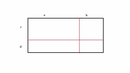 Большой прямоугольник разбит двумя перпендикулярными отрезками на четыре маленьких прямоугольника .