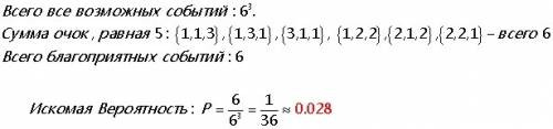 Вслучайном эксперименте бросают три игральные кости. найдите вероятность того, что в сумме выпавших