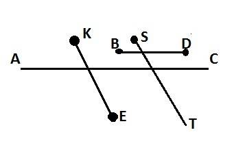 Начертите прямую ac, отрезки ke и bd,луч st так, чтобы отрезок ke пересекал прямую ac и не пересекал