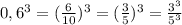 0,6^3=( \frac{6}{10})^3= ( \frac{3}{5})^3= \frac{3^3}{5^3}
