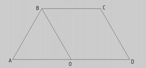 Меньшее основание b c трапеции abcd равно 7 см. через вершину b проведена прямая, параллельная сторо