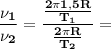 \bf \dfrac {\nu_1}{\nu_2}= \dfrac{ \frac{2\pi 1,5 R}{T_1} }{ \frac{2\pi R}{T_2} }=
