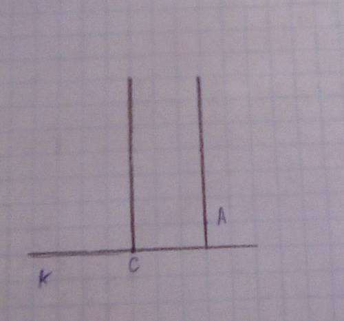 На листе нелинованной бумаги проведите прямую k. отметьте точку c так, чтобы она лежала на прямой k