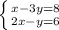 \left \{ {{x-3y=8} \atop {2x-y=6}} \right.