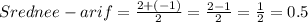 Srednee-arif= \frac{2+(-1)}{2}= \frac{2-1}{2}= \frac{1}{2}=0.5
