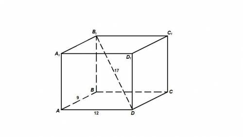 Дан прямоугольный параллелепипед, два измерения которого равны 9 и 12, диагональ - 17. найдите площа