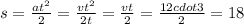 s=\frac{a t^2}{2}=\frac{v t^2}{2 t}=\frac{v t}{2}=\frac{12 cdot 3}{2}=18