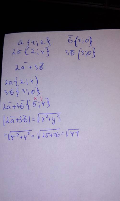 Знайти модуль вектора 2a + 3b , якщо a(1; 2) , b(1; 0)