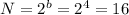 N=2^b=2^4=16