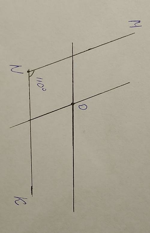 Постройте угол mnk, равный 110° , и внутри его отметьте точку o. проведите через точку o прямые пара