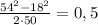 \frac{54^2-18^2}{2 \cdot 50}=0,5