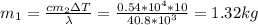 m_1 = \frac{c m_2 \Delta T}{\lambda} = \frac{0.54*10^4*10}{40.8*10^3}= 1.32 kg