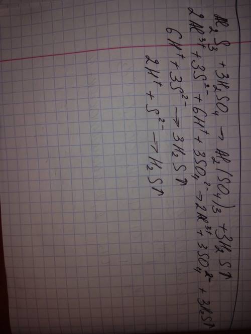 Решить реакцию ионного обмена, важно, . al2s3 + 3h2so4 = al2(so4)3 + 3h2s↑ можете написать сразу отв