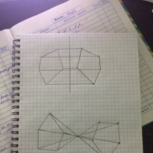 Построить фигуру, семетричную данной относительно прямой и точки ( пятиугольник)
