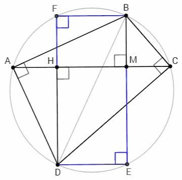 20 ! в четырёхугольнике авсд углы а и с прямые. из точек б и д опустили перпендикуляры на диагональ