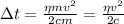 \Delta t=\frac{\eta m v^2}{2 c m}=\frac{\eta v^2}{2 c}