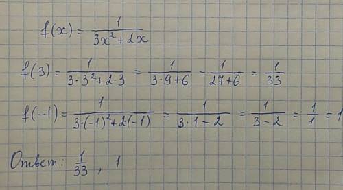 Функция задана формулой f(x) = 1/3x^2+2x.найти f(3) и f(-1)