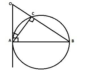 Отрезок ав - диаметр оружности. прямая оа- касательная к окружности, а прямая ов пересекает окружнос
