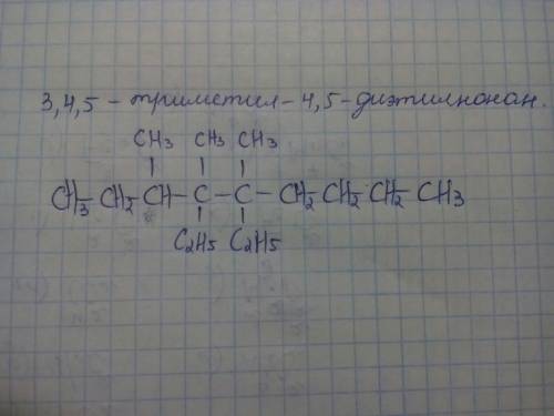 Составить формулу вещества: 3, 4 - триметил - 4, 5 - диэтилнонан ! надо..