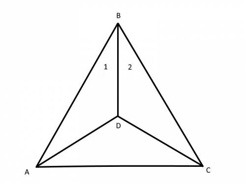 Дано : угол 1 = углу 2, ab=bc доказать : треугольник abd = треугольнику cbd