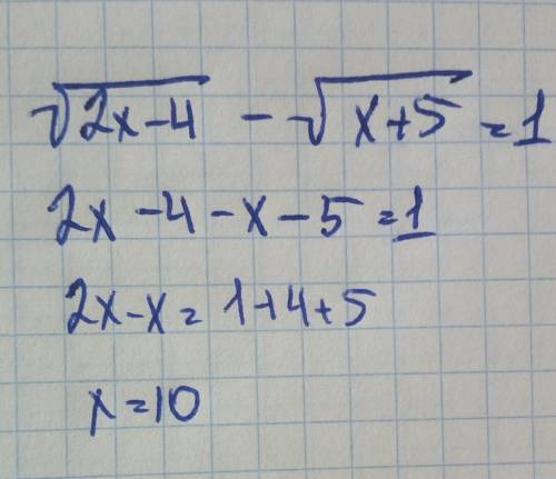 √2x-4 - √x+5 = 1 корень из 2x-4 - корень из x+5 =1
