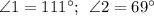 \angle 1=111^{\circ}; \:\: \angle 2=69^{\circ}