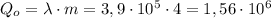 Q_o=\lambda\cdot m=3,9\cdot 10^5\cdot 4=1,56\cdot 10^6