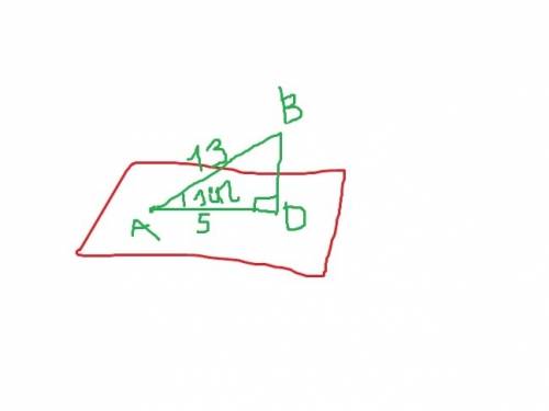 Ab наклонная , ad ее проекция на плоскость bd перпендикуляр к плоскости . ав =13 см ad= 5см. выполни