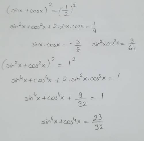 Sin x+cos x=1/2 найдите sin^4 x+cos^4 x