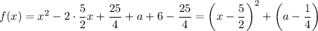 f(x) = x^2-2\cdot\dfrac52x+\dfrac{25}4+a+6-\dfrac{25}4=\left(x-\dfrac52\right)^2+\left(a-\dfrac14\right)