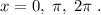 x=0,\; \pi ,\; 2\pi \; .