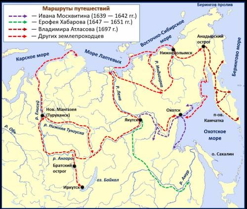 Покажите на любой контурной карте маршруты и.ю москвитина и е.п. хабарова ( на карте мира)