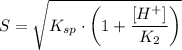 S = \sqrt{K_{sp} \cdot \left(1 + \dfrac{[H^{+}]}{K_{2}}\right)}