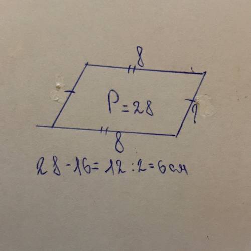 Периметр параллелограмма равен 28 см, а сумма двух его сторон составляет 16 см. найдите меньшую стор