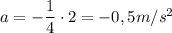 a= -\dfrac{1}{4}\cdot 2=-0,5 m/s^2