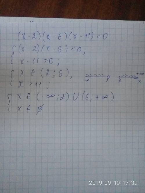 Решите неравенство (x-2) (x-6) (x-11) < 0