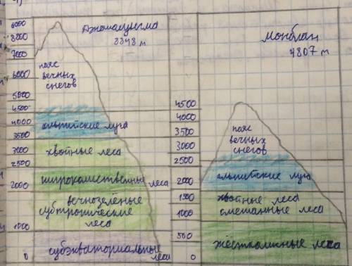 Высотные пояса евразии (эверест монблан). желательно на рисунке