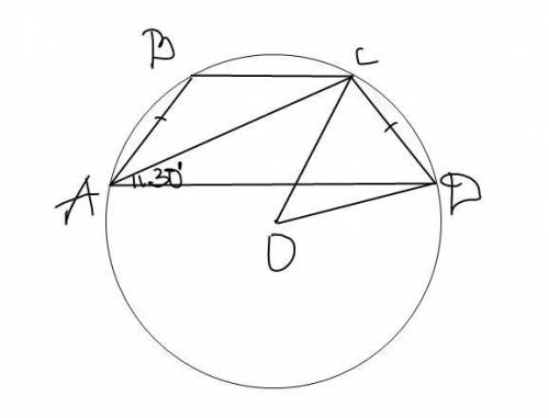 Вокруг равнобокой трапеции описанный круг. найдите его радиус, если диагональ трапеции образует с бо
