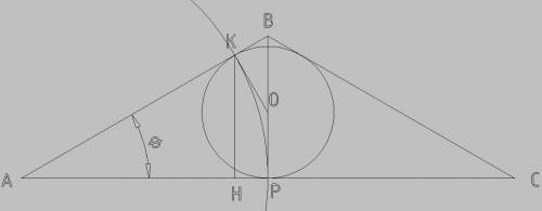 Выручайте(( окружность, вписанная в равнобедренный треугольник abc площадью 4, касается стороны ab в