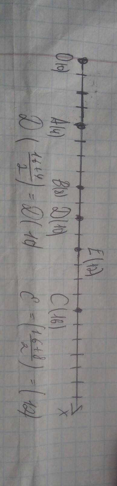 На координатном луче отметьте o(0) a(4) b(8) c(16) d- середина ac e - середина bc