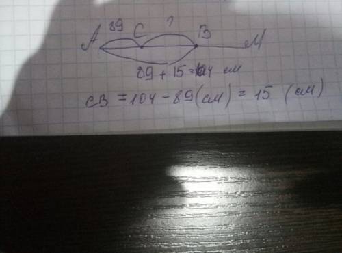 На луче ам отложили отрезки ав и ас, ас =89см. найдите длину отрезка вс, если ав на 15см. длиннее ас