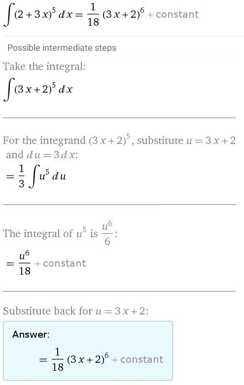 Нужно вычислить неопределённый интеграл : интеграл (3x+2) в степени 5 dx =