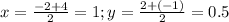x=\frac{-2+4}{2}=1; y=\frac{2+(-1)}{2}=0.5