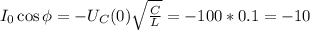 I_0 \cos \phi = - U_C (0) \sqrt{\frac{C}{L}} = -100*0.1=-10