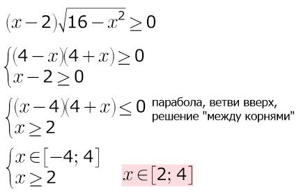 Решите иррациональное неравенство: (x-2)корень из 16-x^2> =0 (под корнем 16-x^2)