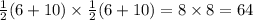 \frac{1}{2} (6 + 10) \times \frac{1}{2} (6 + 10) = 8 \times 8 = 64